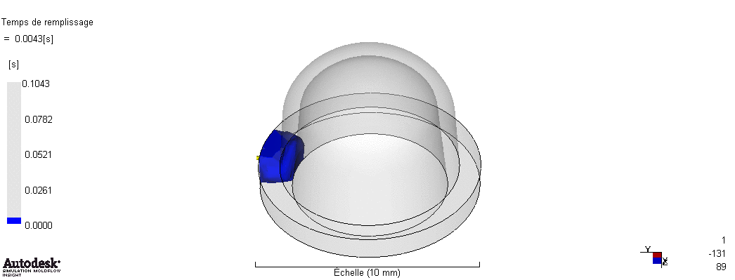 Animation de remplissage du front de matière pendant le remplissage